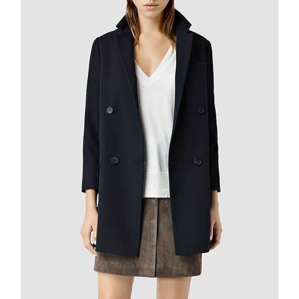 AllSaints Ariah Long Sleeve Mid-Length Double-Breasted Blazer Black Women's US 2